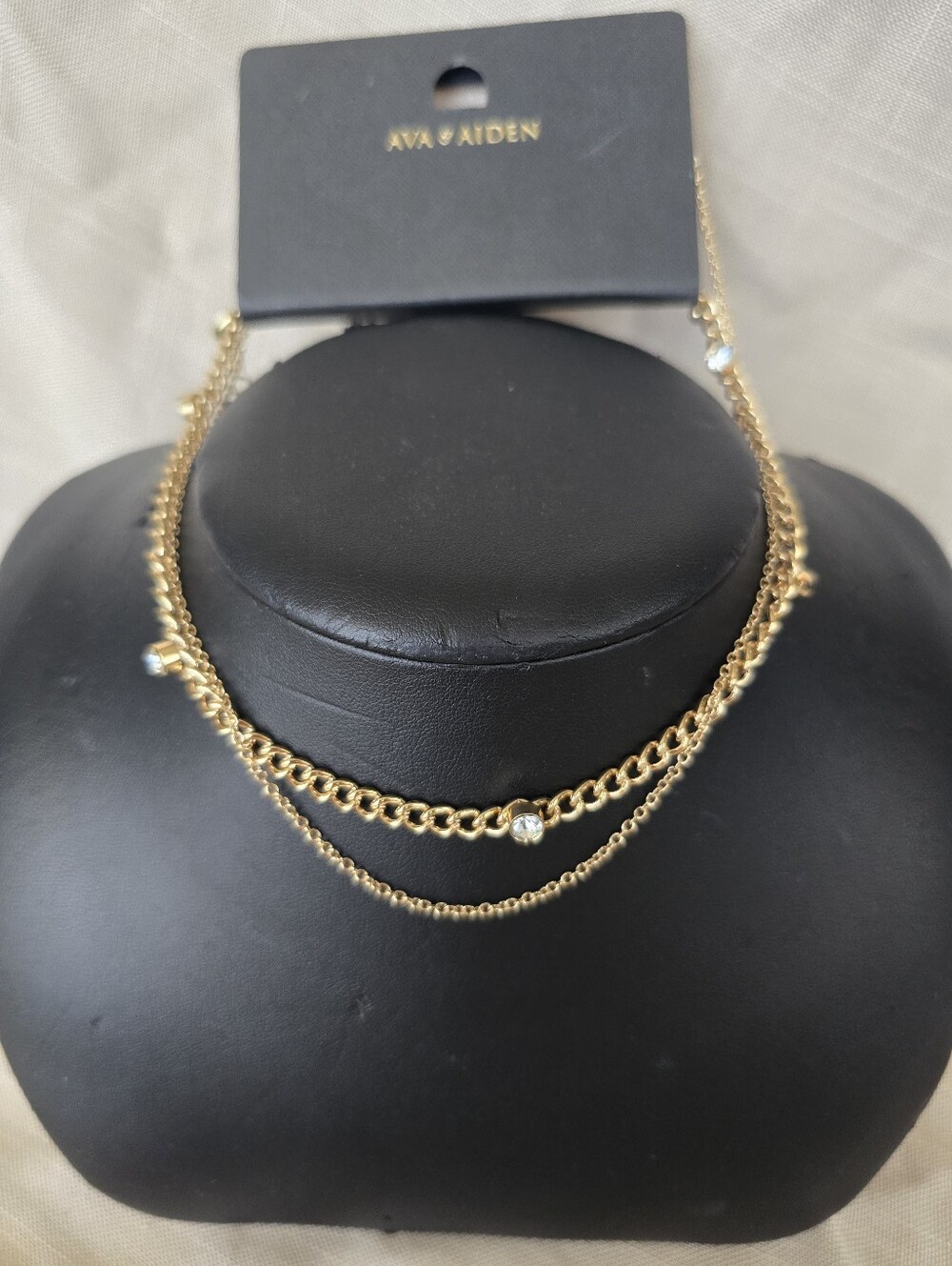Ava & Aiden Gold Double-Layer Chain Necklace with Clear Crystal Drops